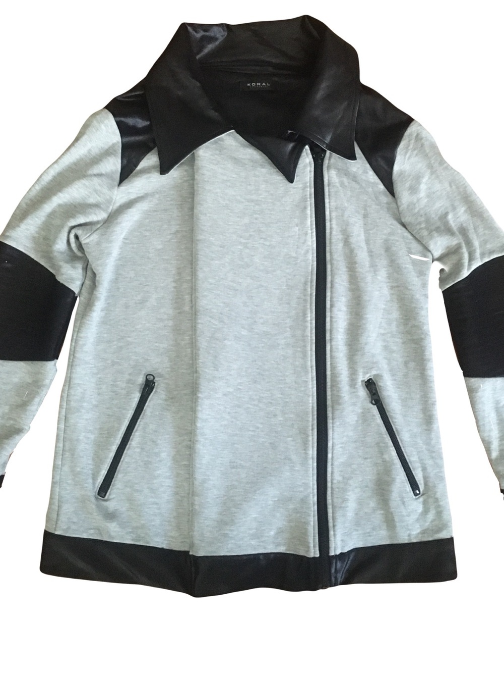 Koral Light Gray and Black Mixed-Media Asymmetrical Zip Jacket